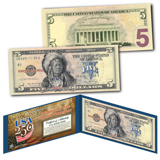 Indian Chief Genuine Legal Tender $5 Bill – USA 250th Collector's Edition