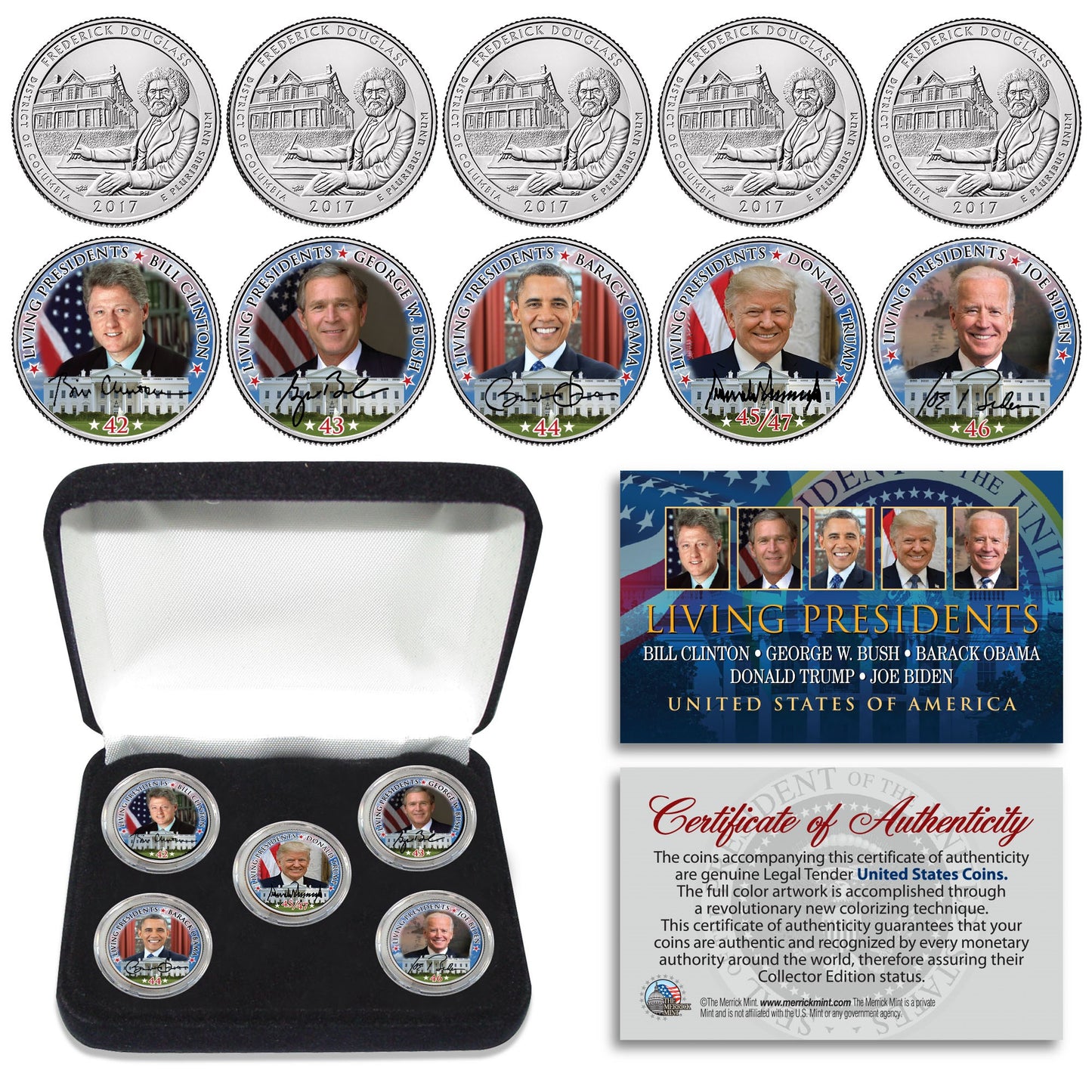 2025 - Living Presidents Genuine U.S Quarters 5 - Coin Set In Box