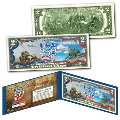 [FLAG BORDER] USA 250th Anniversary Military Collectible $2 Bill Bundle [SAVE 10%] (250 Available & Individually Numbered)