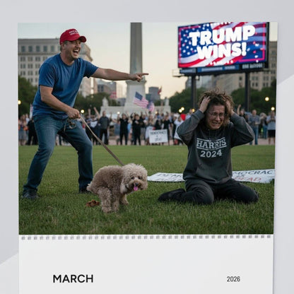 Pooping Pooches Owning Liberals 2026 Calendar - Funny Calendar & White Elephant Gag Gift