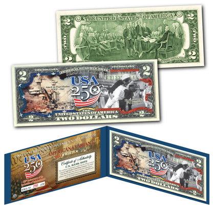 [FLAG BORDER] USA 250th Anniversary Military Collectible $2 Bill Bundle [SAVE 10%] (250 Available & Individually Numbered)