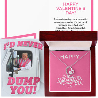 I'd Never Dump You Card + Happy Valentines Day Necklace (Valentines Day Gift Bundle)