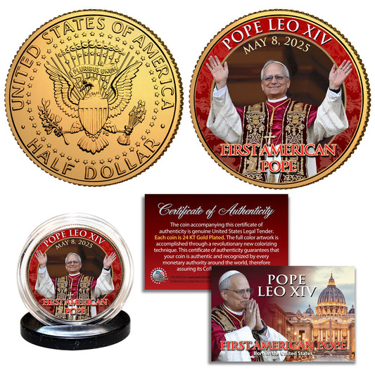 Pope Leo XIV The First American Pope - Collectible Gold Half Dollar 2025 JFK Coin