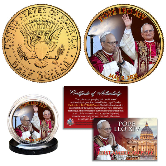 Pope Leo XIV Dual Image White Smoke - Collectible Gold Half Dollar 2025 JFK Coin