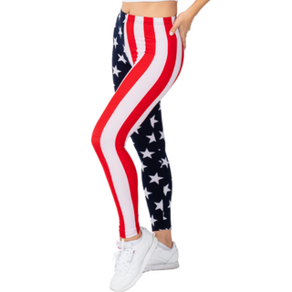 Women's American Flag Patriotic Leggings with Bracelet