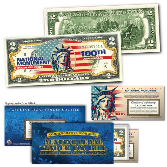 Statue of Liberty Art National Monument 100th Anniversary - Genuine Legal Tender Collectible $2 Bill
