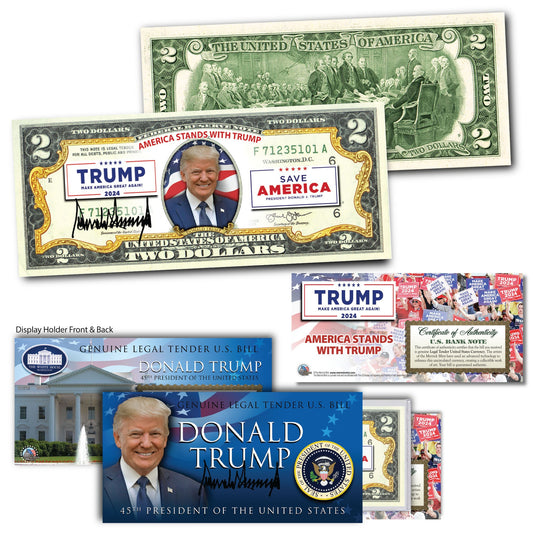 DONALD TRUMP 2024 “America Stand with Trump”  Genuine Legal Tender US $2 Bill with Certificate “SAVE AMERICA” & “MAKE AMERICA GREAT AGAIN”