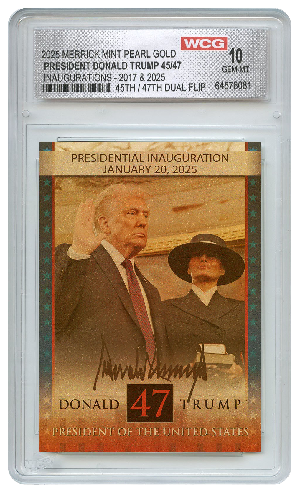President Trump 45th & 47th Inauguration - Gold Pearl Flip Trading Card