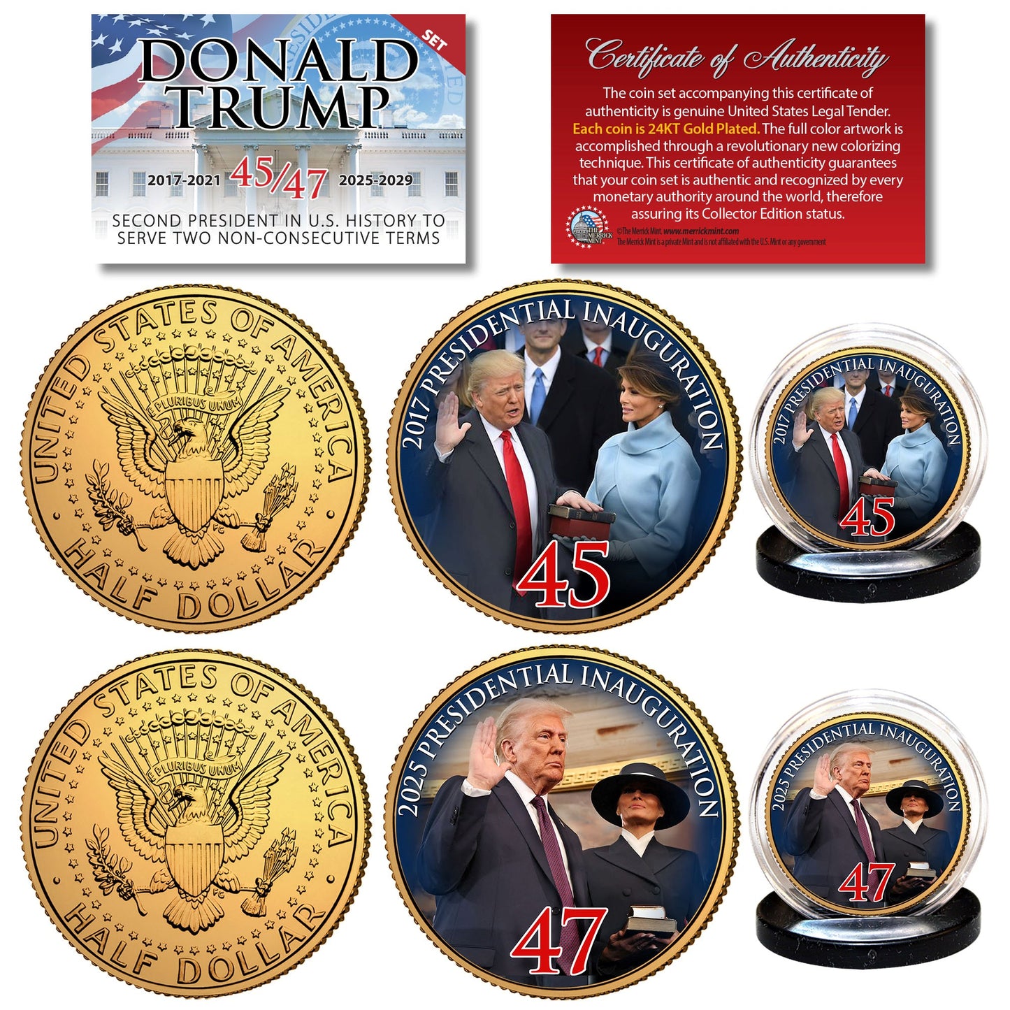 Trump Dual Inauguration Half Dollar 2-Coin Set (Gold Plated)