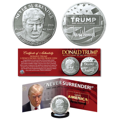 Trump Mugshot Silvern Proof Coin - 1 Ounce & 39mm - MAGA Privy Mark