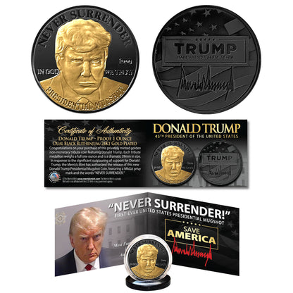Trump Mugshot Medallion - Black Ruthenium & Gold Coin