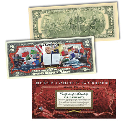 [RED BORDER] Only 50 Available | Trade War - President Donald Trump $2 Bill - Genuine Legal Tender