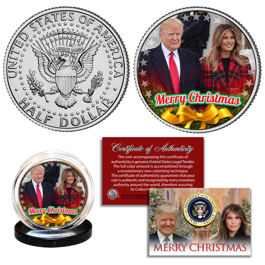 Christmas 2023 - Donald & Melania Trump - Authentic JFK Half Dollar