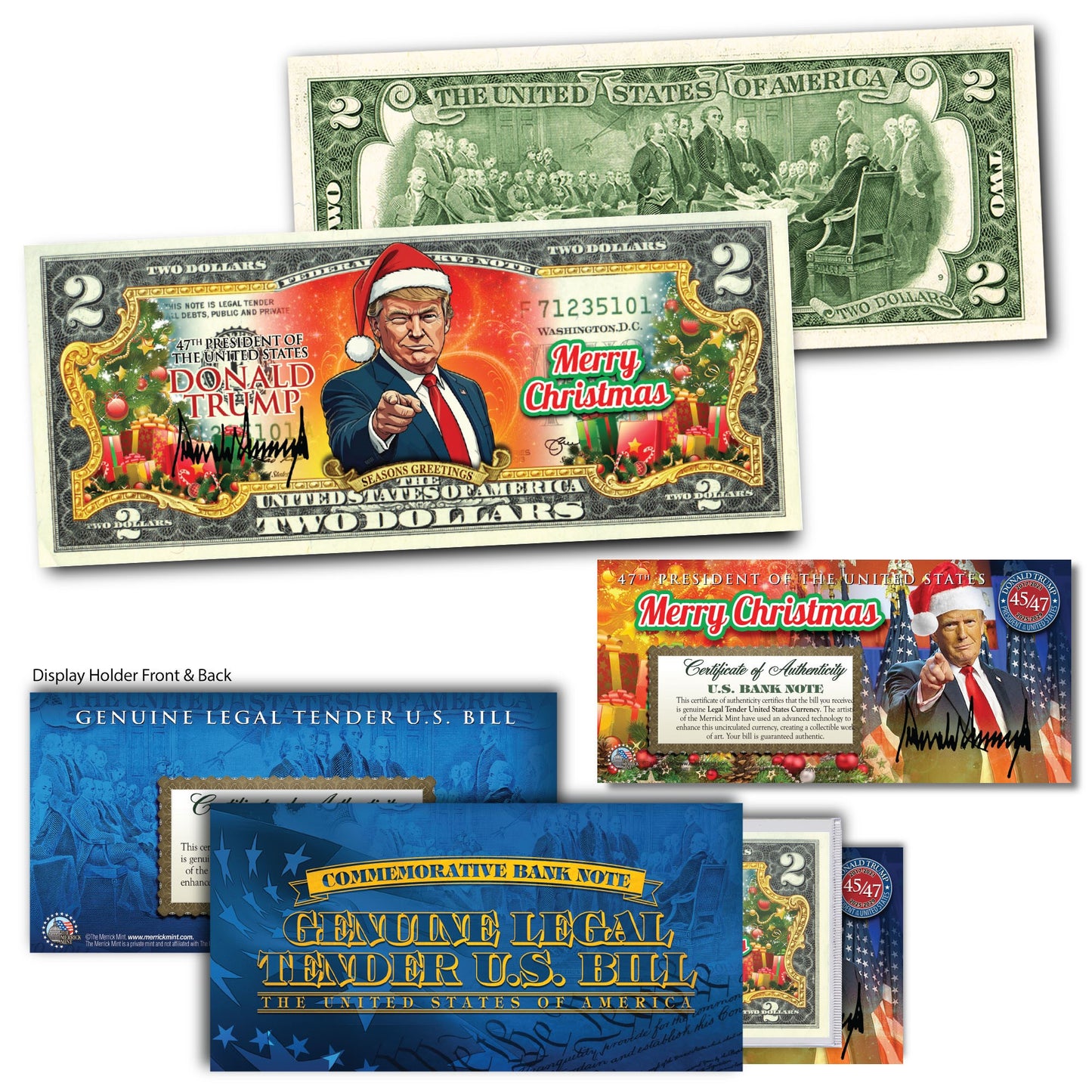 Donald Trump - Merry Christmas 2024 $2 Bill - Genuine Legal Tender