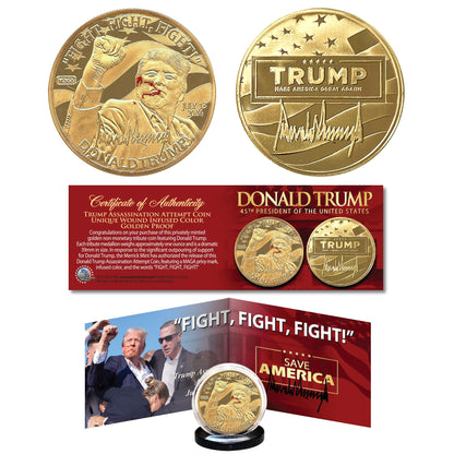 Gold Trump "Fight" Collectible Coin (With Unique Wound Infused Red Color)