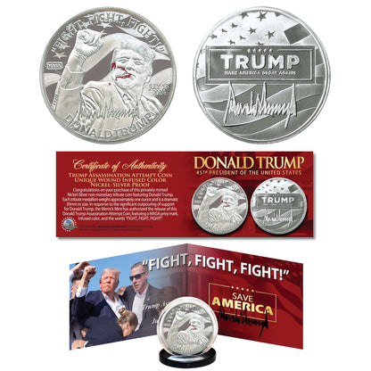 Silver Trump "Fight" Collectible Coin (With Unique Wound Infused Red Color)