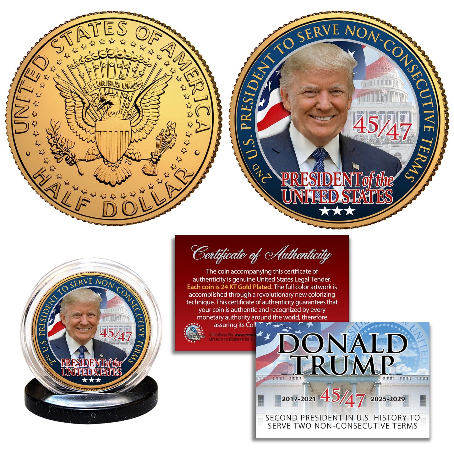 2nd U.S. President To Serve Non-Consecutive Terms - Golden President Trump Coin