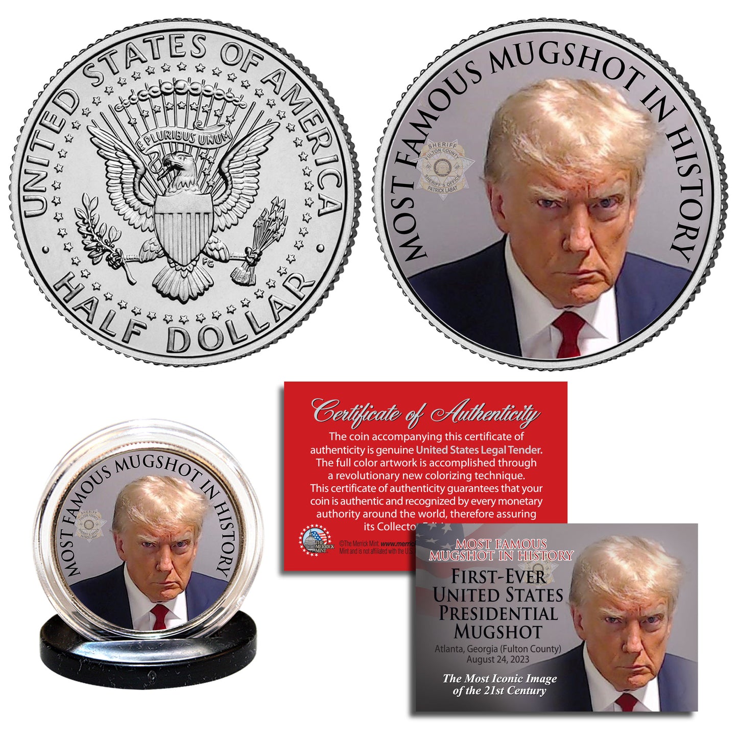 Trump Mugshot - Authentic JFK Half Dollar