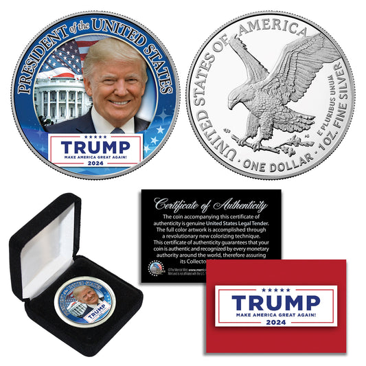 Trump 2024 Blue Border 2024 Silver Eagle in Box