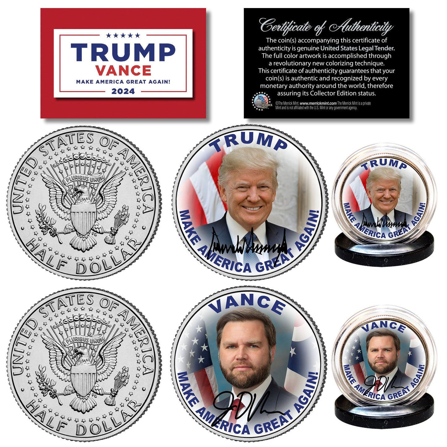 Trump Vance Make America Great Again JFK 2 Coin Set