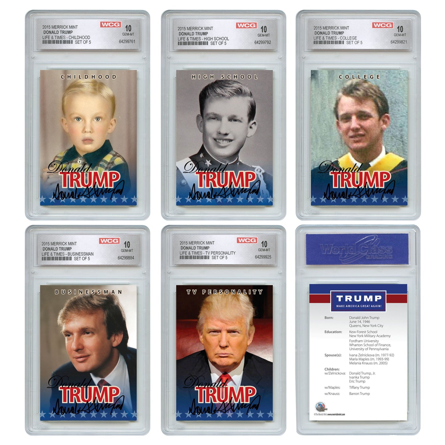 GRADED -  Donald Trump OFFICIAL * Life & Times * 5-Card Premium Trading Card Set