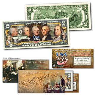 250th Anniversary Founding Fathers Collectible $2 Bill Set + Three 24KT Gold-Plated "America's Last Penny"