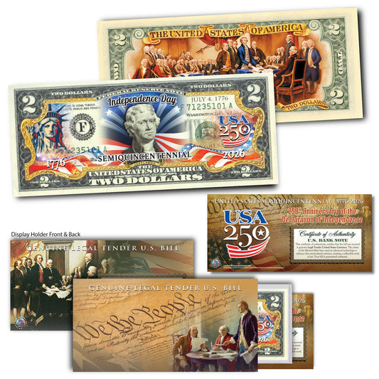 America's 250th Anniversary Collectible $2 Bill | Independence Day 2-Sided Full Color
