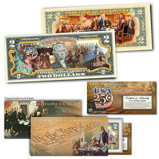 America's 250th Anniversary Collectible $2 Bill | Semiquincentennial 2-Sided Full Color