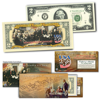 America's 250th Anniversary Collectible $2 Bill | Declaration of Independence Painting with Blue Folio