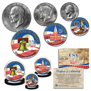 1976 Bicentennial - Colorized Semiquincentennial 3-Coin Set