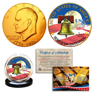 1976 Bicentennial - 24KT Gold Plated & Colorized Semiquincentennial 3-Coin Set