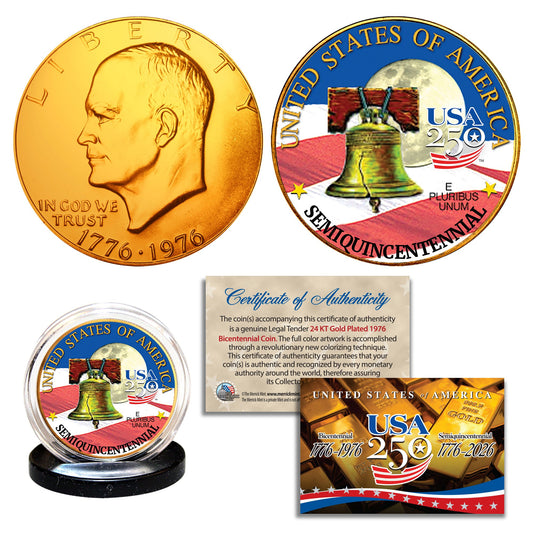 1976 Bicentennial – 24KT Gold Plated & Colorized Semiquincentennial Eisenhower Dollar