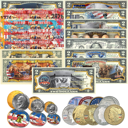 America’s 250th Anniversary Commemorative Coin & Bill Collection – Limited Edition 1776–2026 Set (SAVE 25%)