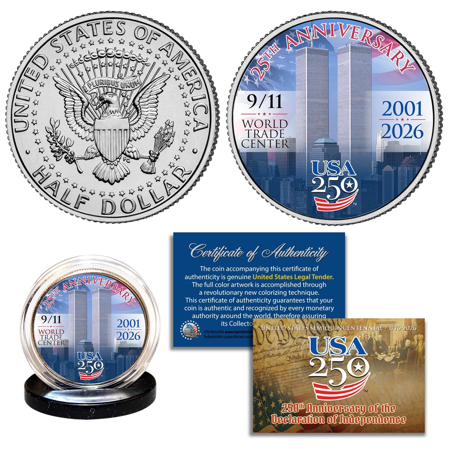 9/11 25th Anniversary + America's 250th Anniversary Coin & $2 Bill Bundle