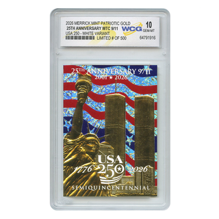 9/11 Never Forget 25th Anniversary Gold Card Flag Hologram WHITE Variant – Graded 10, Limited #/500