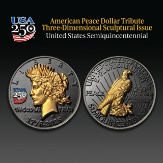 3D Peace Dollar Tribute Coin With USA 250 Privy Mark (Black Ruthenium & 24k Gold)