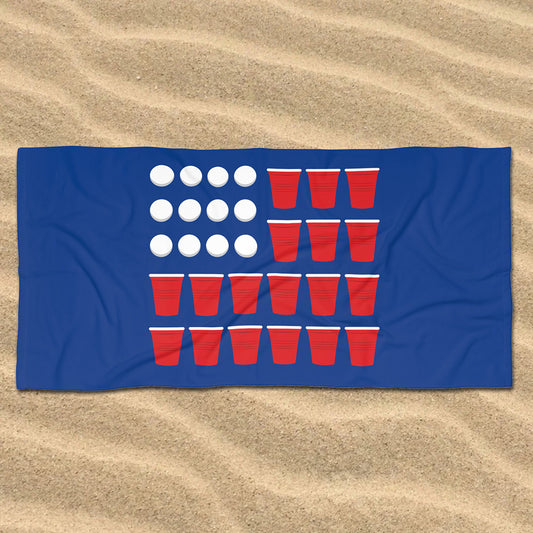 Beer Pong American Flag Beach Towel