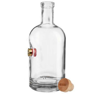 BenShot shotgun shell glasses with a clear glass body and a brass shotgun shell detail on the side.