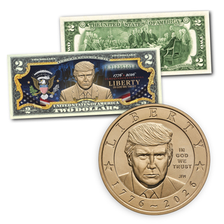 Trump 250th $2 Bill + $1 Coin Set