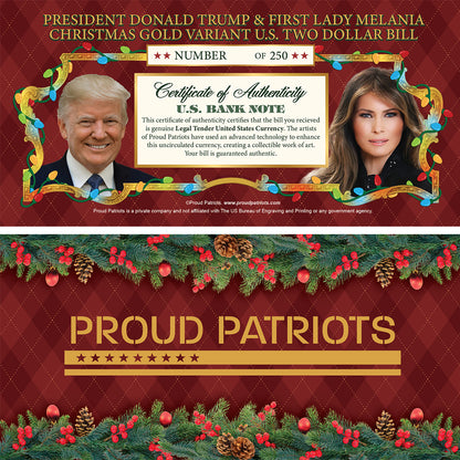 [GOLD VARIANT] Christmas 2025 Collectible $2 Bill - President Donald Trump & First Lady Melania Trump (ONLY 250 AVAILABLE)