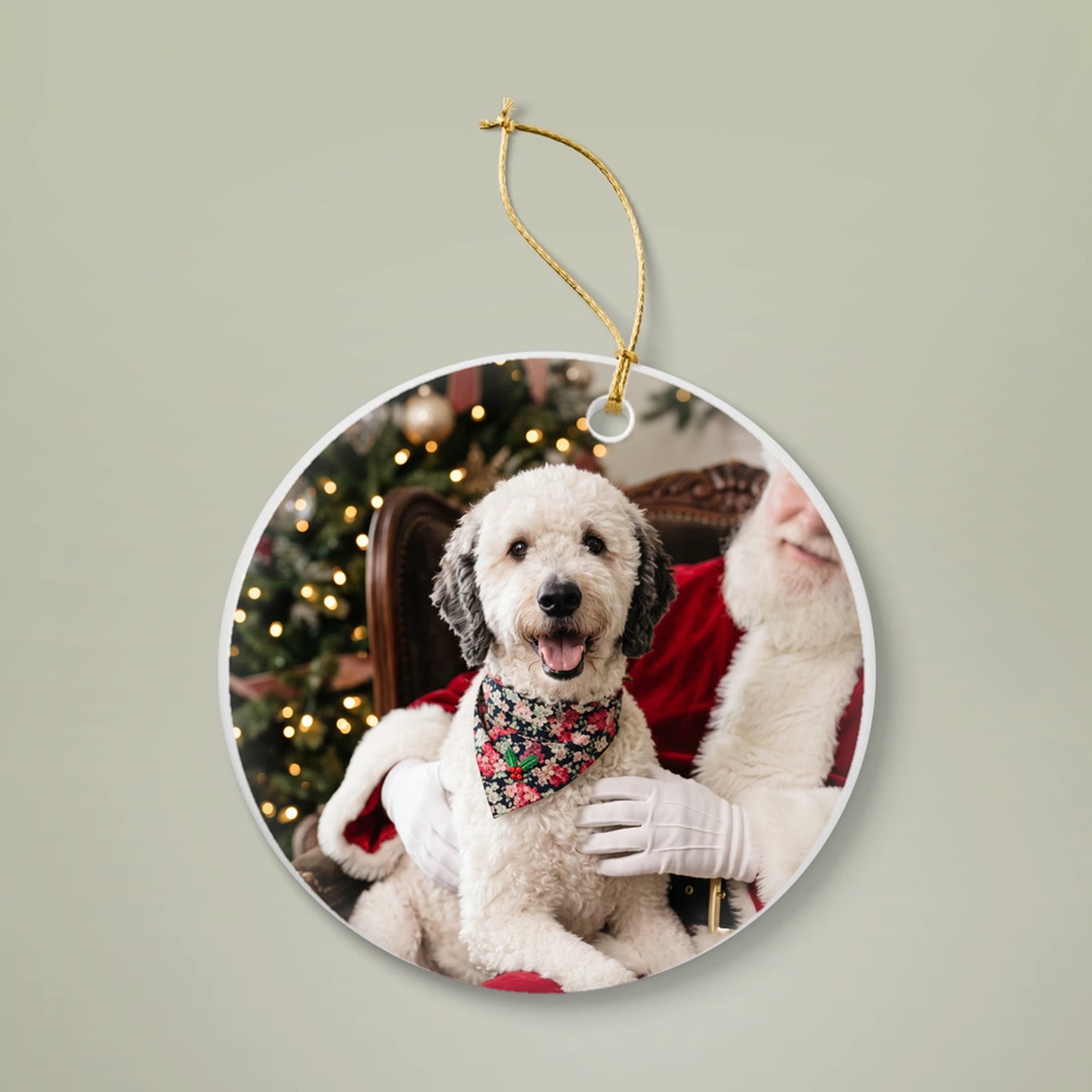 Christmas With Santa custom dog Christmas ornament: your dog sitting with Santa