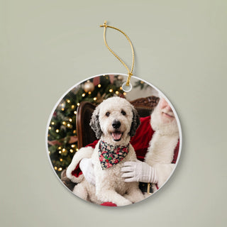 Christmas With Santa custom dog Christmas ornament: your dog sitting with Santa