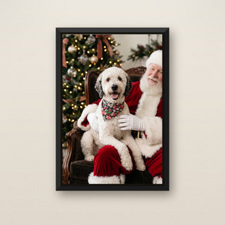 Christmas with Santa pet portrait in black frame