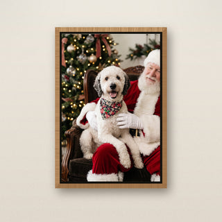 Christmas with Santa pet portrait in natural wood frame