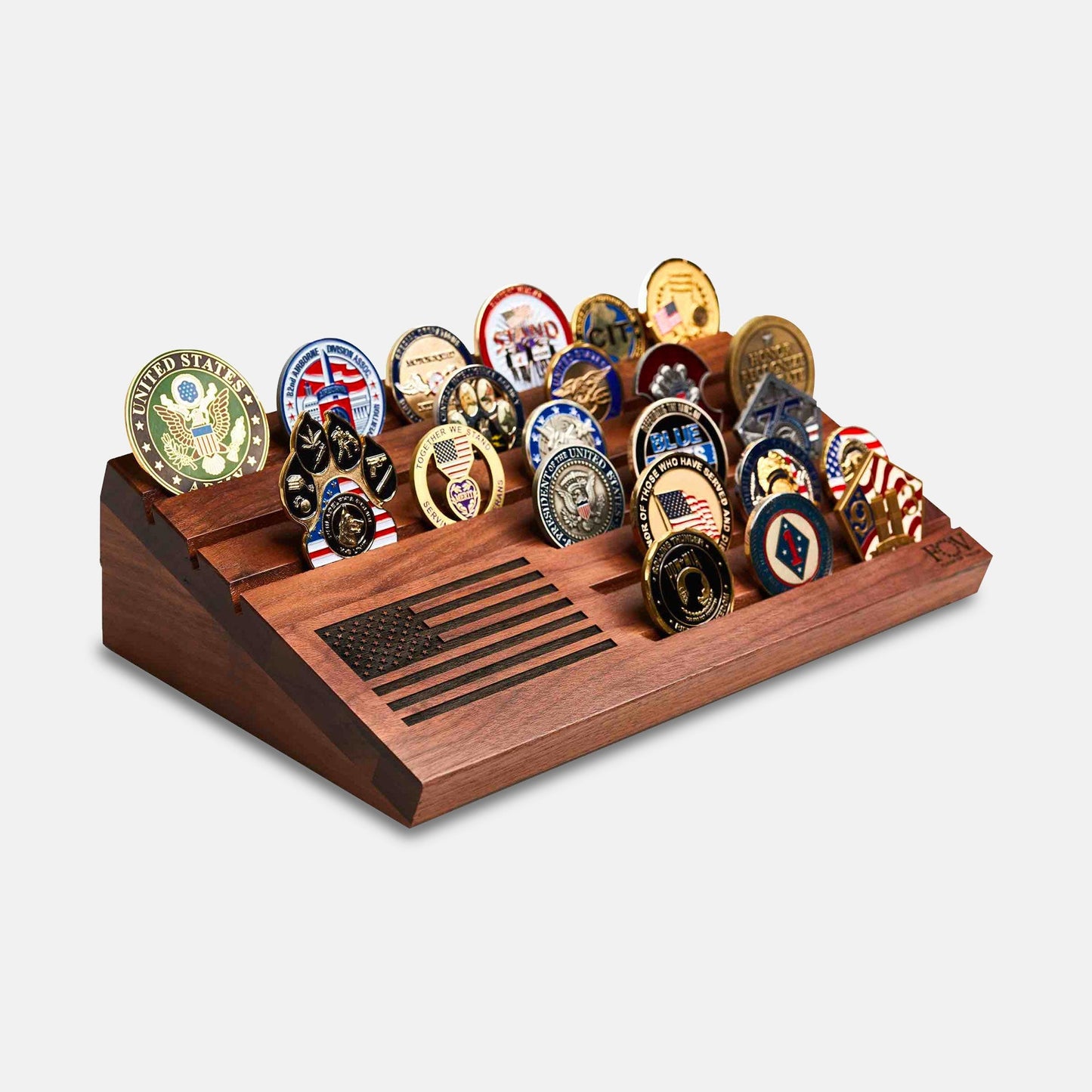 Flags of Valor - Wooden Desktop Challenge Coin Holder