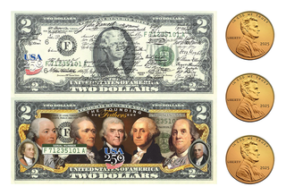 250th Anniversary Founding Fathers Currency Set + 24KT Gold-Plated Penny Trio