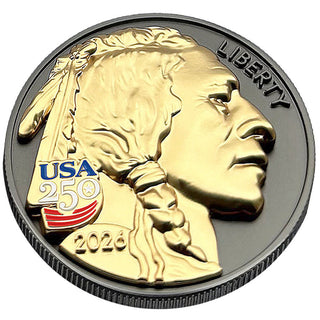 All Three 3D Tribute Coins With USA 250 Privy Marks (Black Ruthenium & 24k Gold)