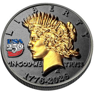 All Three 3D Tribute Coins With USA 250 Privy Marks (Black Ruthenium & 24k Gold)