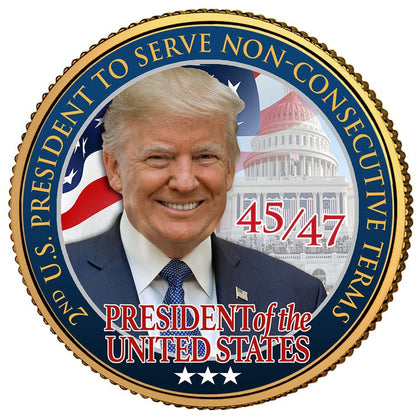 2nd U.S. President To Serve Non-Consecutive Terms - Golden President Trump Coin