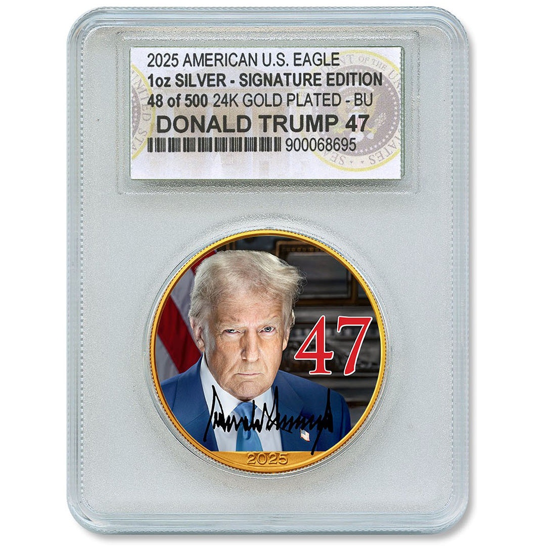 President Trump Official Portrait Silver Eagle Slabbed - 24K Gold Plated (Limited/Numbered of 500)